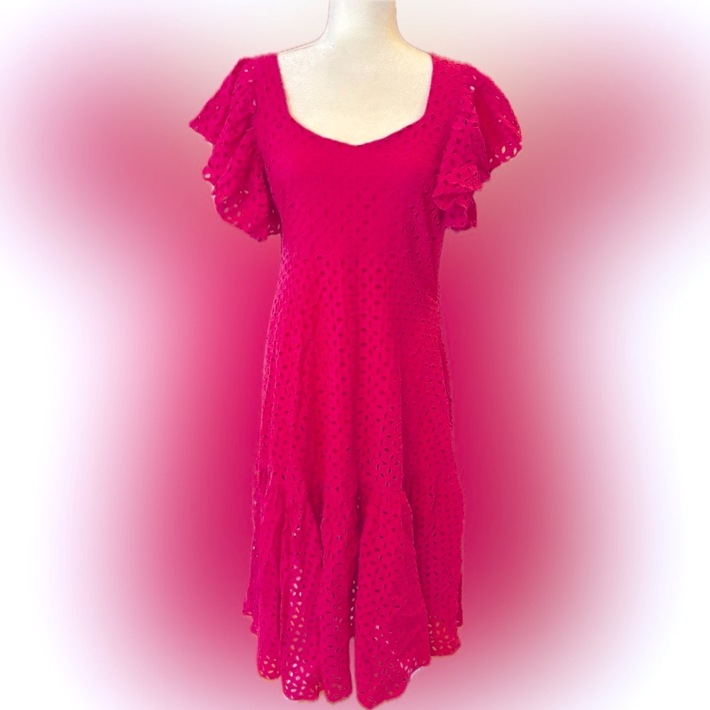 Zara Pink Puff Sleeve Crew Neck Sundress